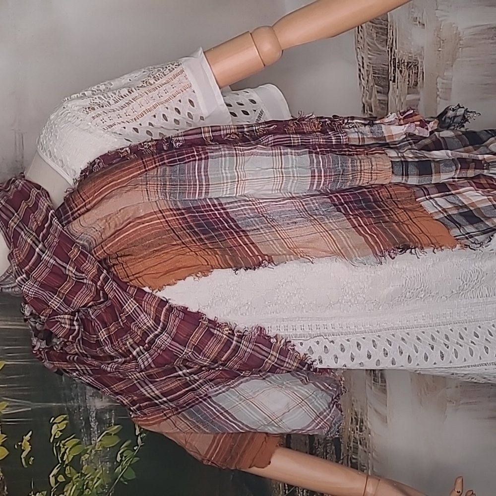 Womens fall plaids patchwork style sheer long scarf